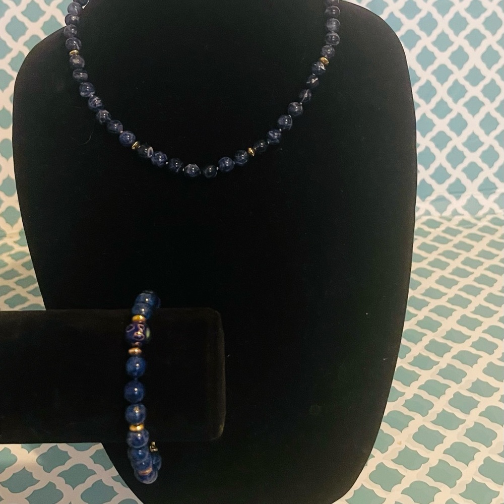 14K GF Lapis Lazuli Necklace and Bracelet Set